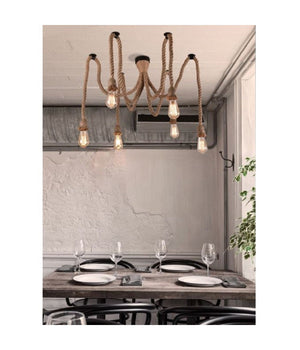 Lampadario Ragno Sospensione 6 Corde Portalampada E27 Lampada Country Retro B59-6         