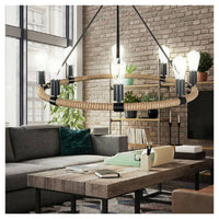 Lampadario Rotondo Rustico In Canapa Metallo Attacco E27 Lampada Industriale A20