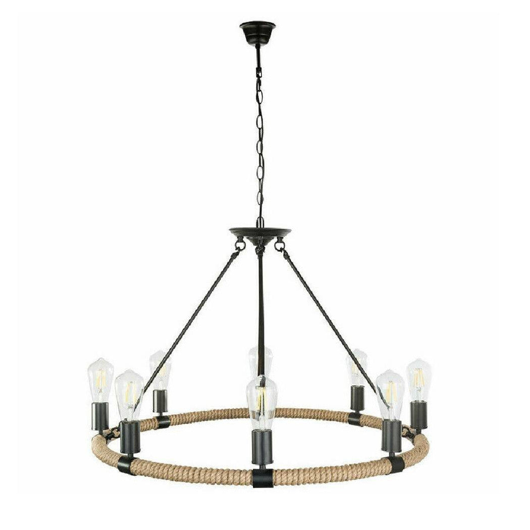 Lampadario Rotondo Rustico In Canapa Metallo Attacco E27 Lampada Industriale A20