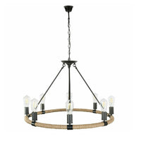 Lampadario Rotondo Rustico In Canapa Metallo Attacco E27 Lampada Industriale A20