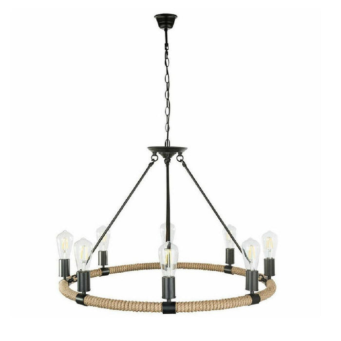 Lampadario Rotondo Rustico In Canapa Metallo Attacco E27 Lampada Industriale A20