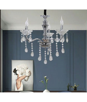 Lampadario Soffitto 3 Bracci A Sospensione Con Catena Gocce Pendenti Lampada A26  Argento       