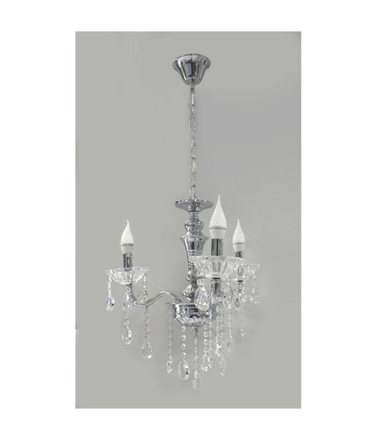 Lampadario Soffitto 3 Bracci A Sospensione Con Catena Gocce Pendenti Lampada A26  Argento       