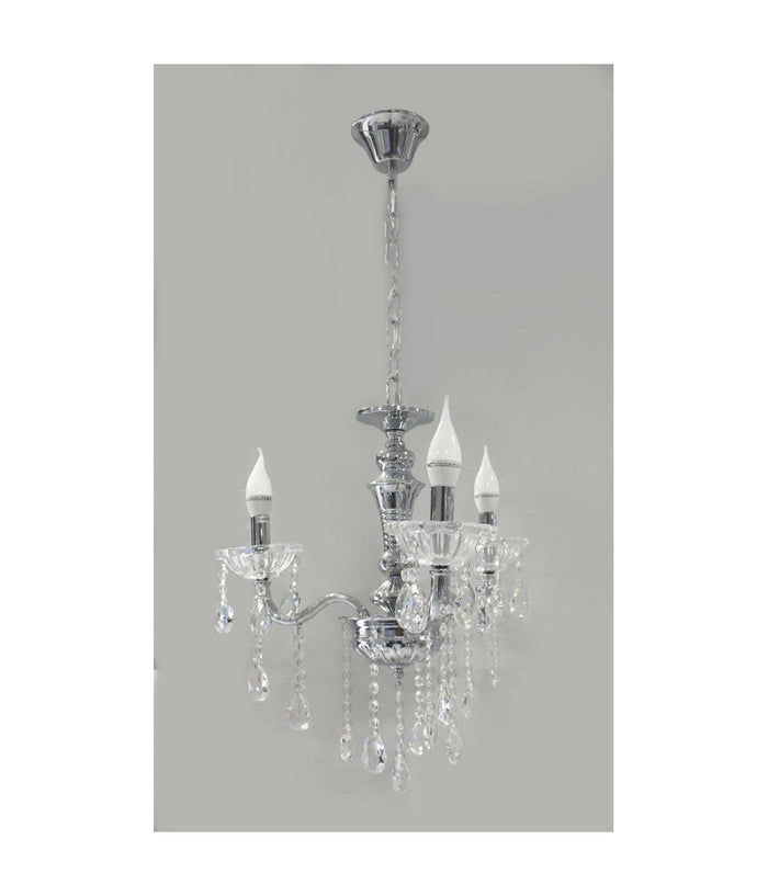 Lampadario Soffitto 3 Bracci A Sospensione Con Catena Gocce Pendenti Lampada A26  Argento       