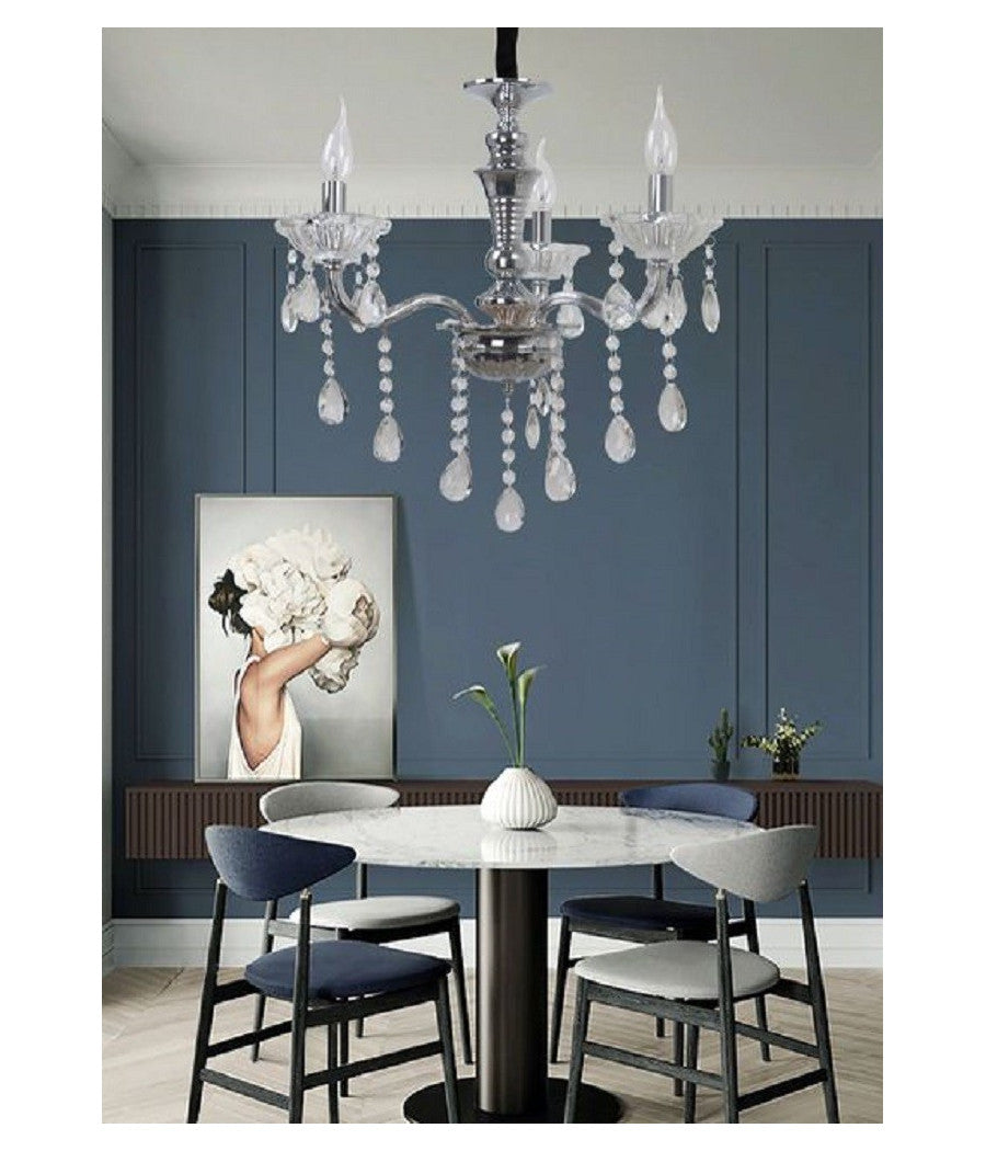 Lampadario Soffitto 3 Bracci A Sospensione Con Catena Gocce Pendenti Lampada A26         