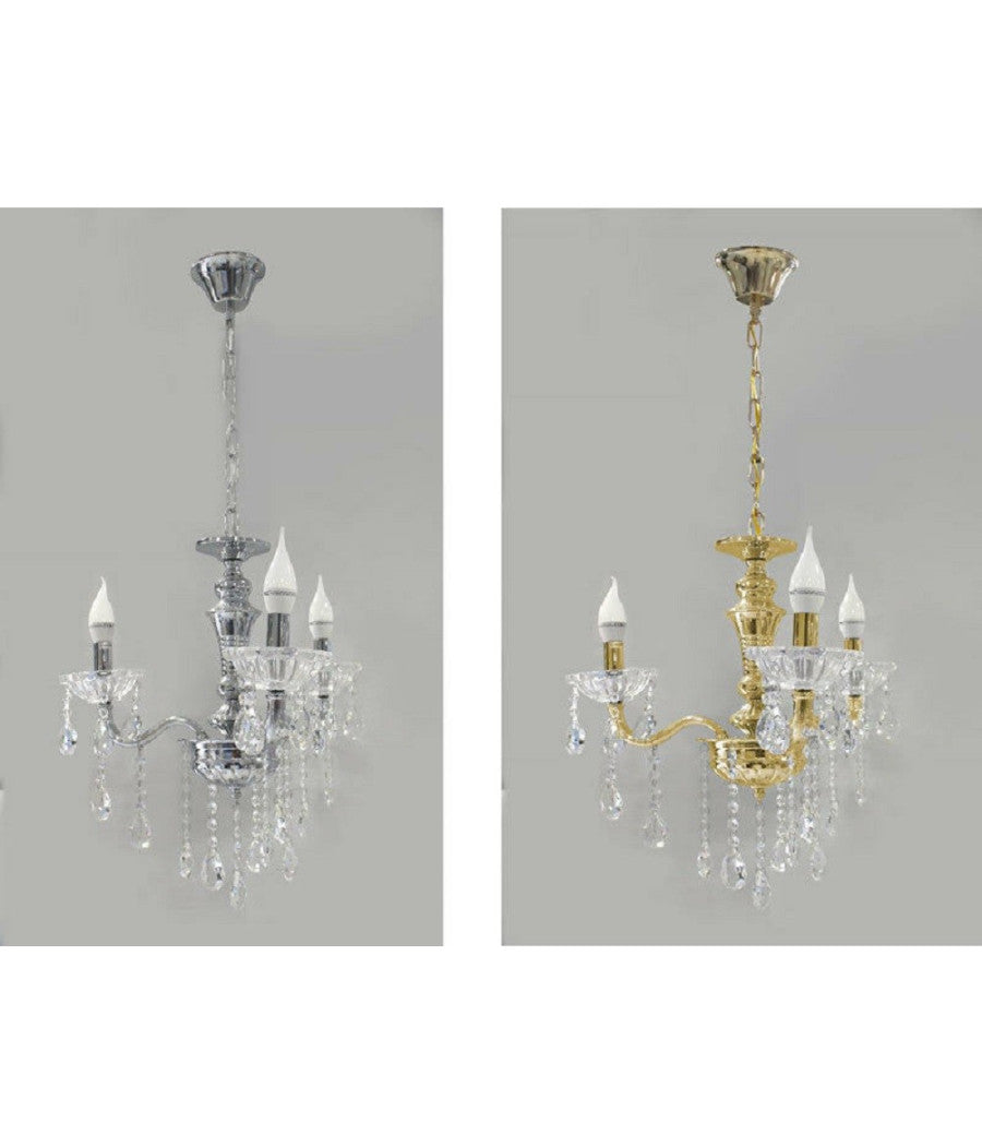 Lampadario Soffitto 3 Bracci A Sospensione Con Catena Gocce Pendenti Lampada A26         