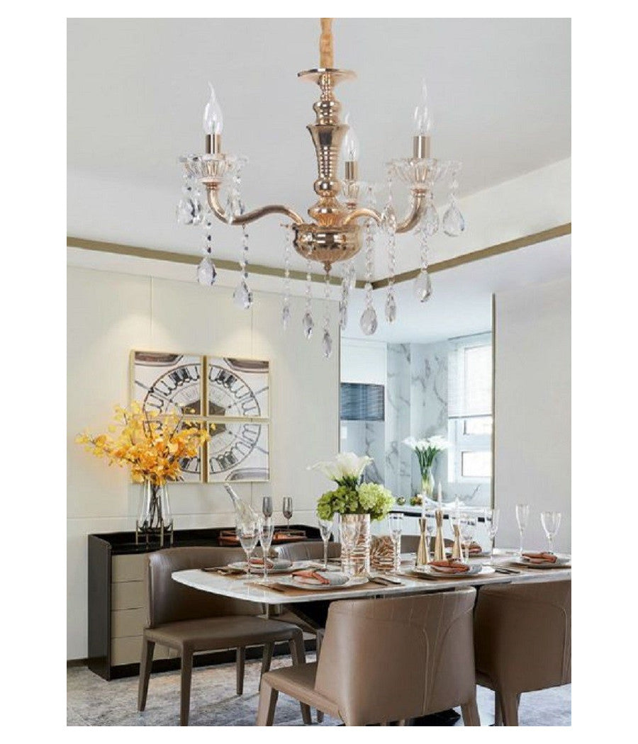 Lampadario Soffitto 3 Bracci A Sospensione Con Catena Gocce Pendenti Lampada A26         