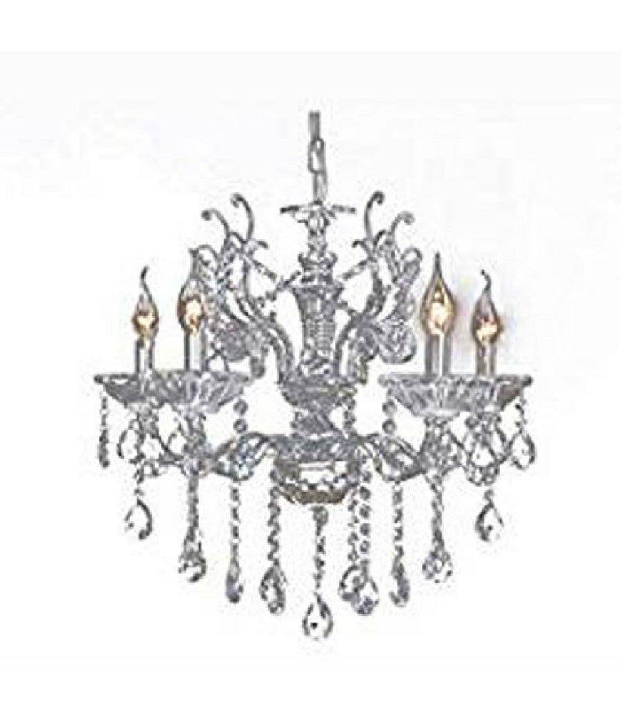 Lampadario Soffitto 5 Bracci A Sospensione Con Catena Gocce Pendenti Lampada A12         