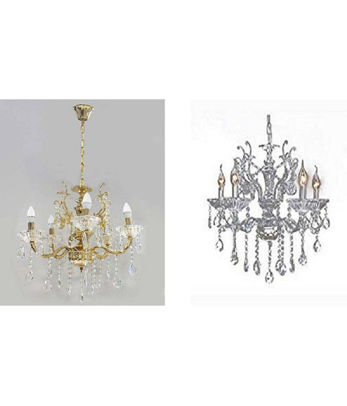 Lampadario Soffitto 5 Bracci A Sospensione Con Catena Gocce Pendenti Lampada A12         