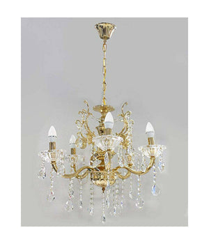 Lampadario Soffitto 5 Bracci A Sospensione Con Catena Gocce Pendenti Lampada A12  Oro       