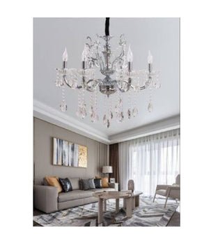 Lampadario Soffitto 6 Bracci Sospensione Plafoniera Sfere Cristalli Pendenti A18         