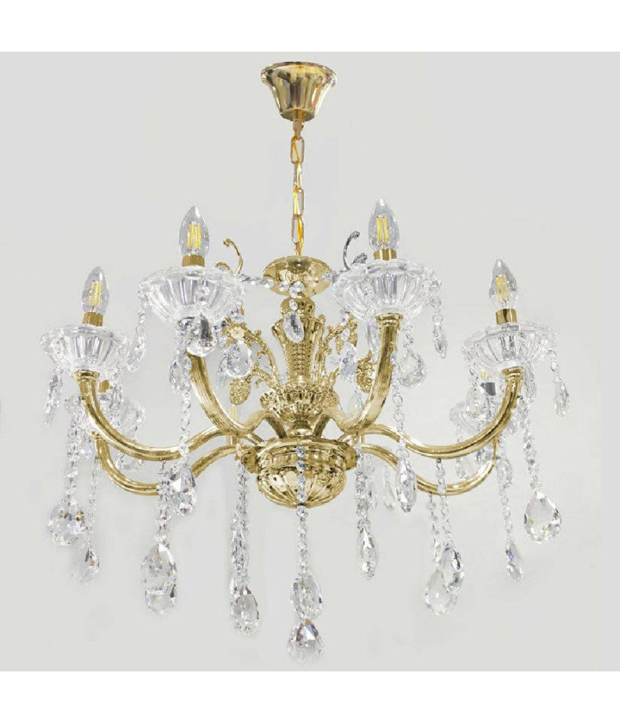 Lampadario Soffitto 6 Bracci Sospensione Plafoniera Sfere Cristalli Pendenti A18  Oro       