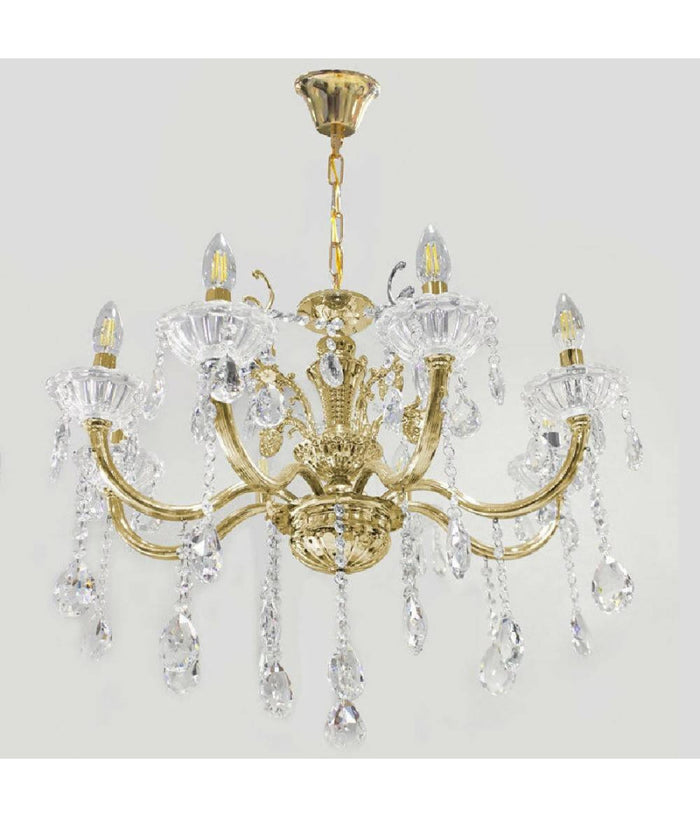 Lampadario Soffitto 6 Bracci Sospensione Plafoniera Sfere Cristalli Pendenti A18  Oro       
