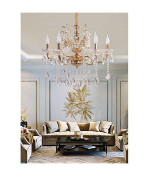 Lampadario Soffitto 6 Bracci Sospensione Plafoniera Sfere Cristalli Pendenti A18  Oro       