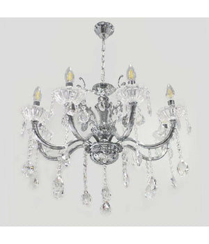 Lampadario Soffitto 6 Bracci Sospensione Plafoniera Sfere Cristalli Pendenti A18  Argento       