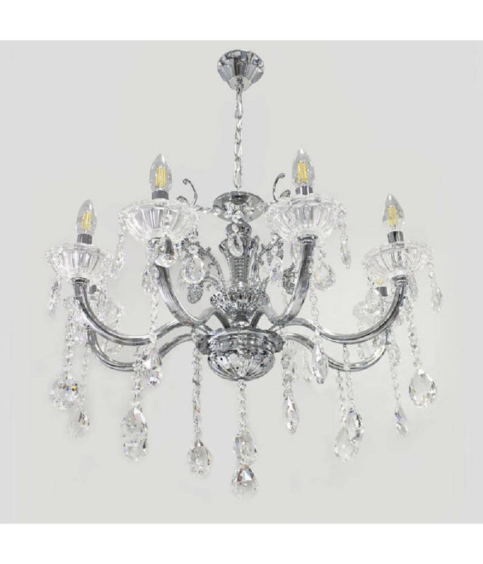 Lampadario Soffitto 6 Bracci Sospensione Plafoniera Sfere Cristalli Pendenti A18  Argento       