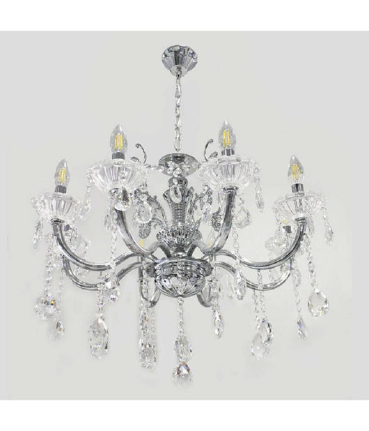 Lampadario Soffitto 8 Bracci Attacco E14 Pendenti Acrilico Oro Argento A19         