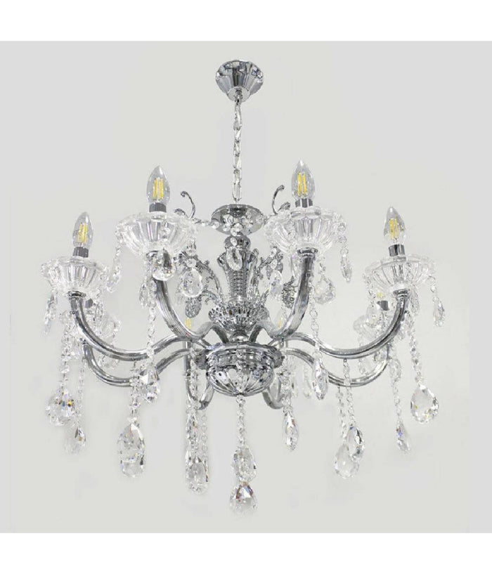 Lampadario Soffitto 8 Bracci Attacco E14 Pendenti Acrilico Oro Argento A19         