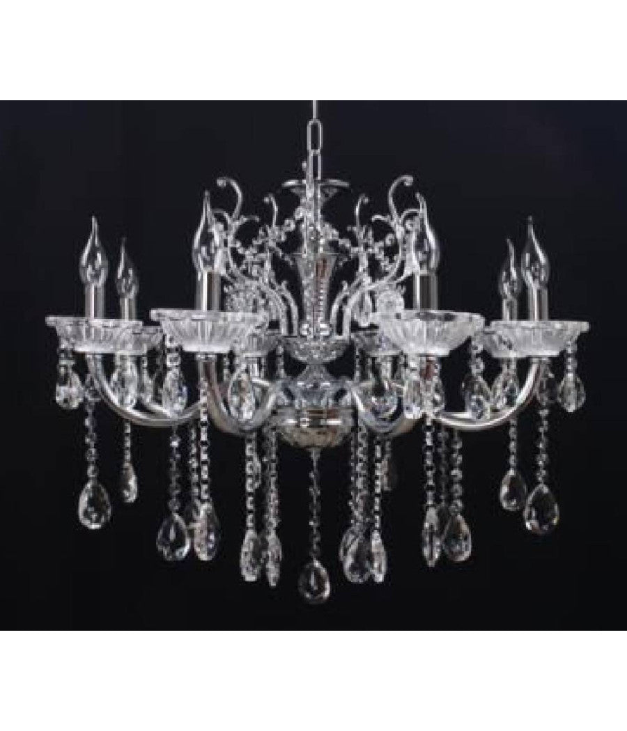 Lampadario Soffitto 8 Bracci Attacco E14 Pendenti Acrilico Oro Argento A19  Argento       