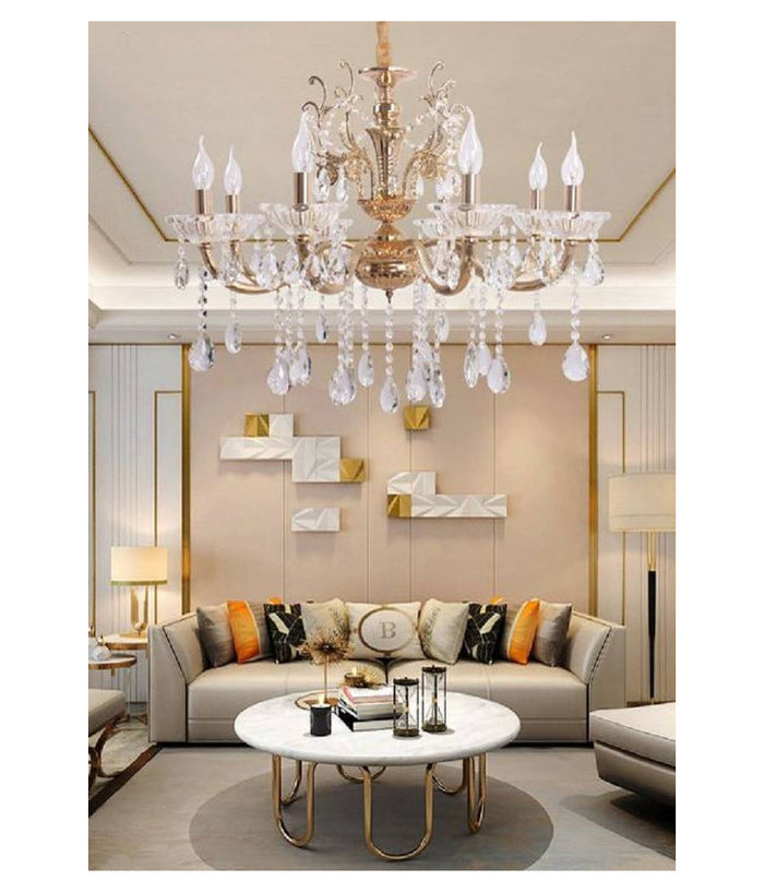 Lampadario Soffitto 8 Bracci Attacco E14 Pendenti Acrilico Oro Argento A19  Oro       