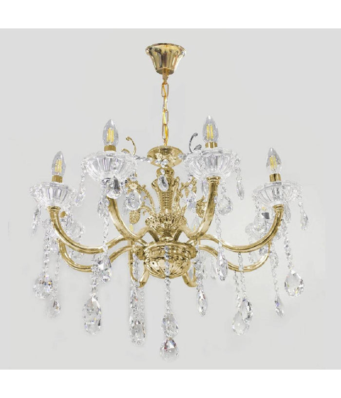 Lampadario Soffitto 8 Bracci Attacco E14 Pendenti Acrilico Oro Argento A19  Oro       