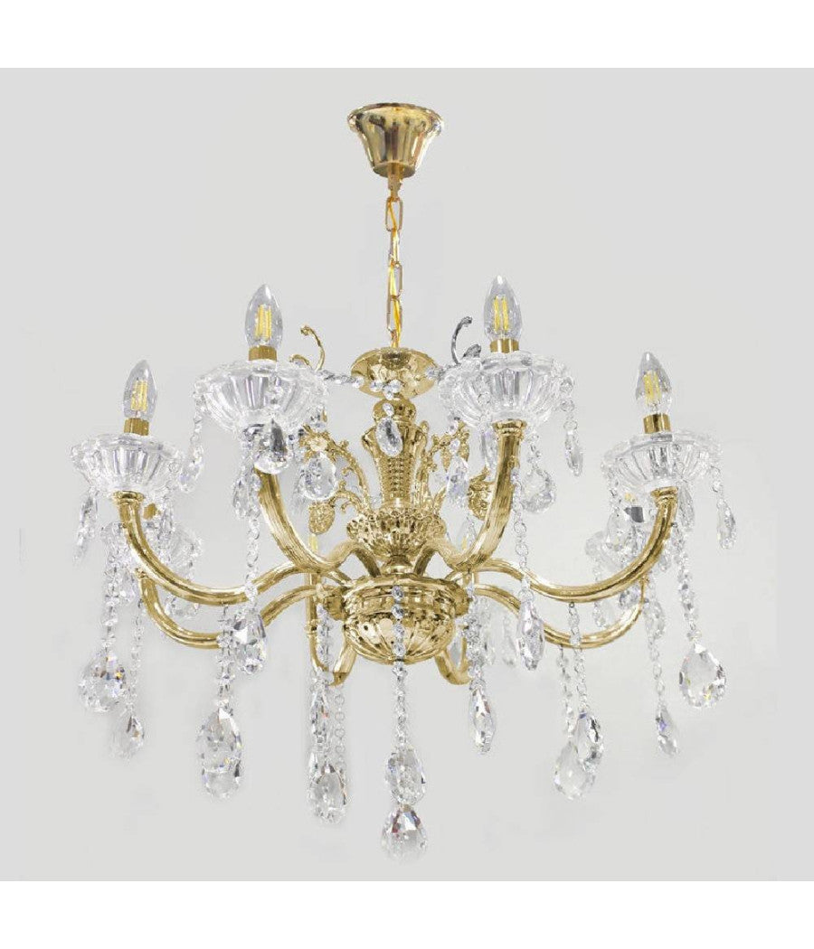 Lampadario Soffitto 8 Bracci Attacco E14 Pendenti Acrilico Oro Argento A19  Oro       