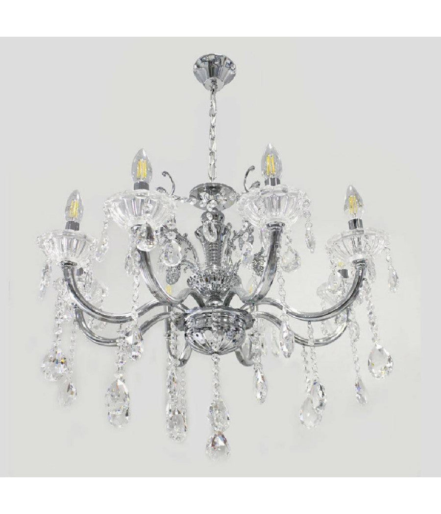 Lampadario Soffitto 8 Bracci Attacco E14 Pendenti Acrilico Oro Argento A19  Argento       