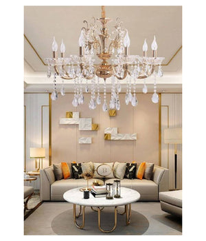 Lampadario Soffitto 8 Bracci Attacco E14 Pendenti Acrilico Oro Argento A19         