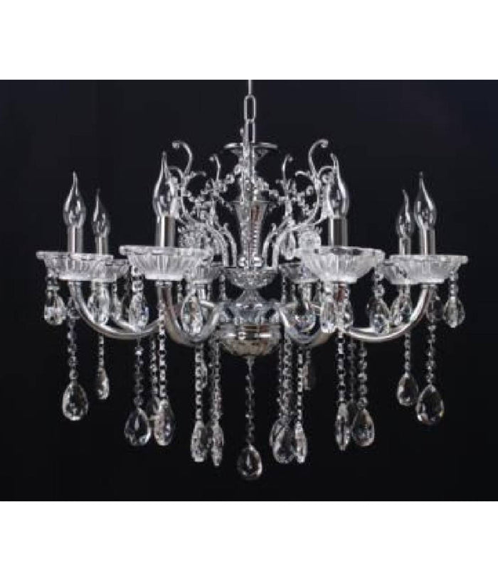 Lampadario Soffitto 8 Bracci Attacco E14 Pendenti Acrilico Oro Argento A19         