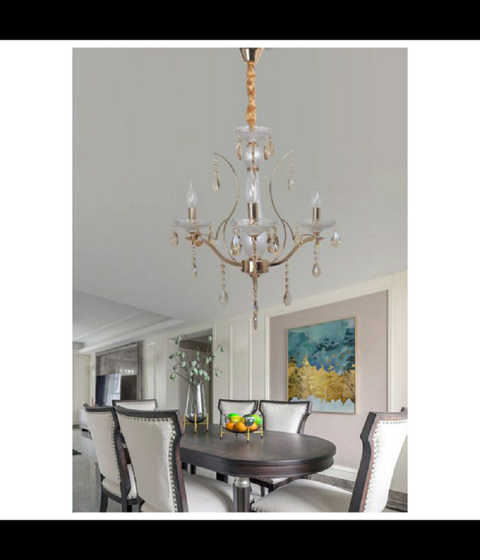 Lampadario Soffitto A Sospensione Classico 3 Bracci E14 Effetto Cristallo A60-3         