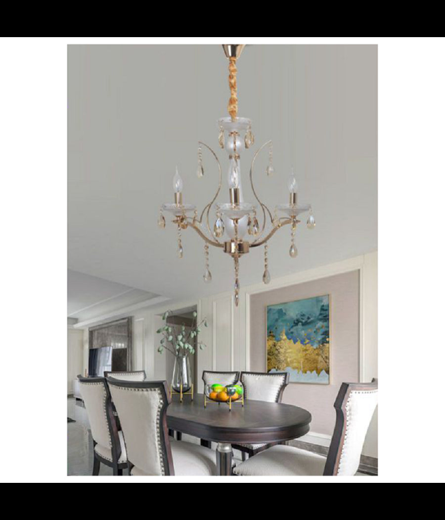 Lampadario Soffitto A Sospensione Classico 3 Bracci E14 Effetto Cristallo A60-3         