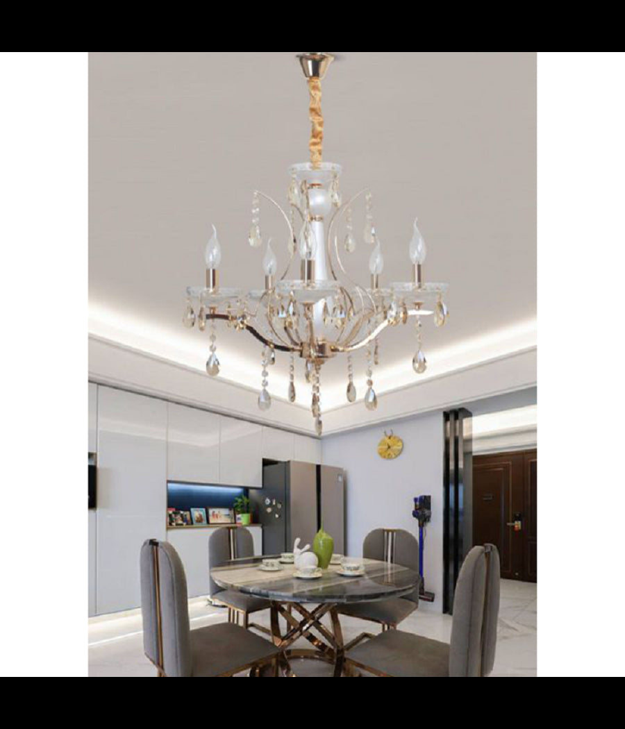 Lampadario Soffitto A Sospensione Classico 5 Bracci E14 Effetto Cristallo A60-5         