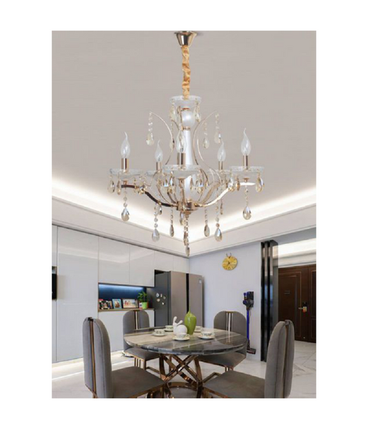 Lampadario Soffitto A Sospensione Classico 5 Bracci E14 Effetto Cristallo A60-5         