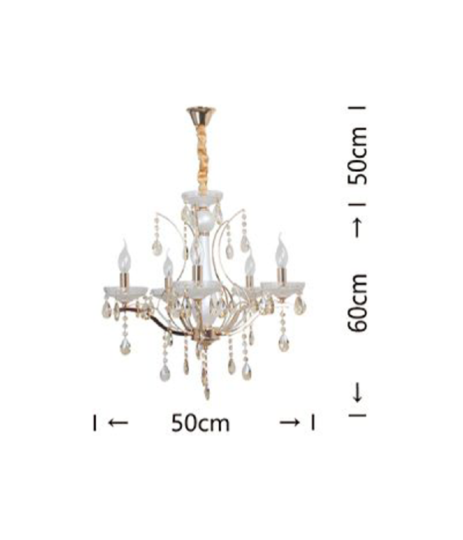 Lampadario Soffitto A Sospensione Classico 5 Bracci E14 Effetto Cristallo A60-5         