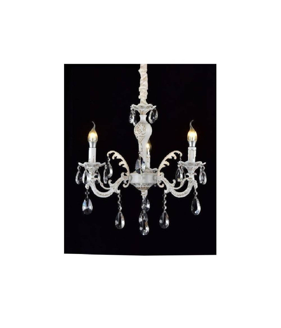 Lampadario Soffitto Classico 3 Bracci Attacco E14 Vetro Effetto Cristallo A01-3         
