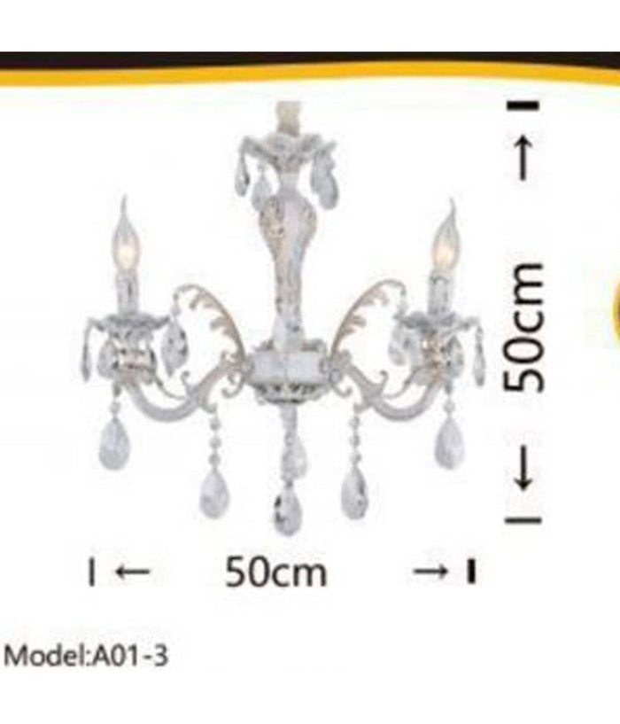 Lampadario Soffitto Classico 3 Bracci Attacco E14 Vetro Effetto Cristallo A01-3         