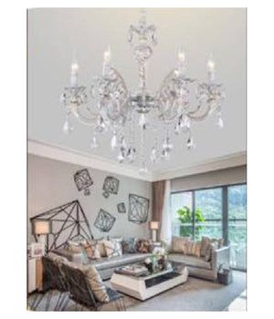 Lampadario Soffitto Classico 6 Bracci Attacco E14 Vetro Effetto Cristallo A01-6         