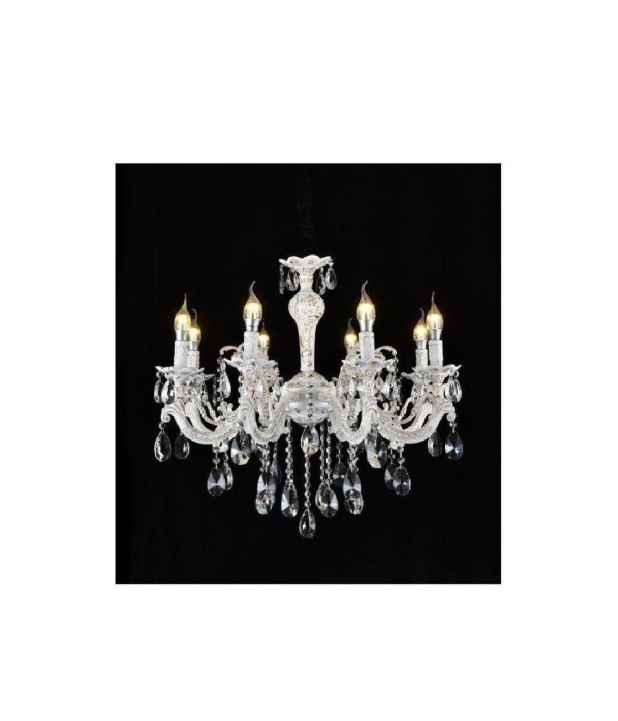 Lampadario Soffitto Classico 8 Bracci Attacco E14 Vetro Effetto Cristallo A01-8         
