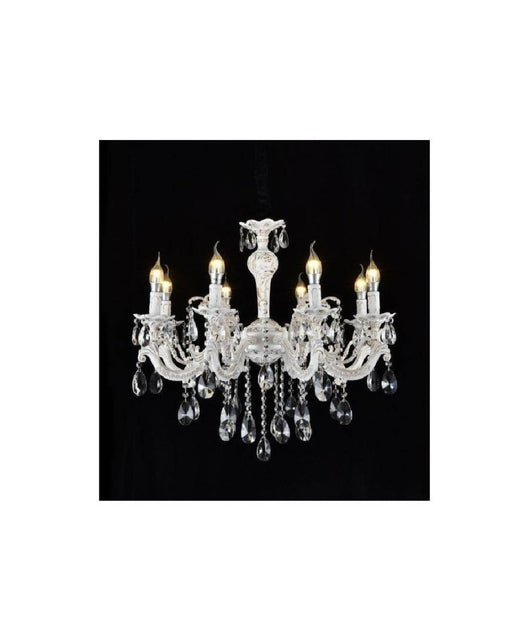 Lampadario Soffitto Classico 8 Bracci Attacco E14 Vetro Effetto Cristallo A01-8         