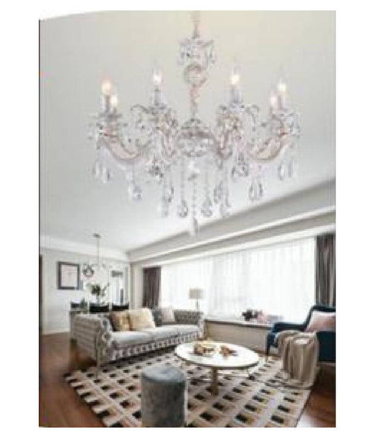 Lampadario Soffitto Classico 8 Bracci Attacco E14 Vetro Effetto Cristallo A01-8         