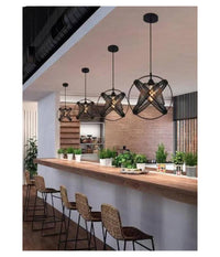 Lampadario Soffitto Con Paralume 3 Anelli Metallo Traforato Nero Attacco E27 A62         