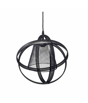 Lampadario Soffitto Con Paralume 3 Anelli Metallo Traforato Nero Attacco E27 A62         