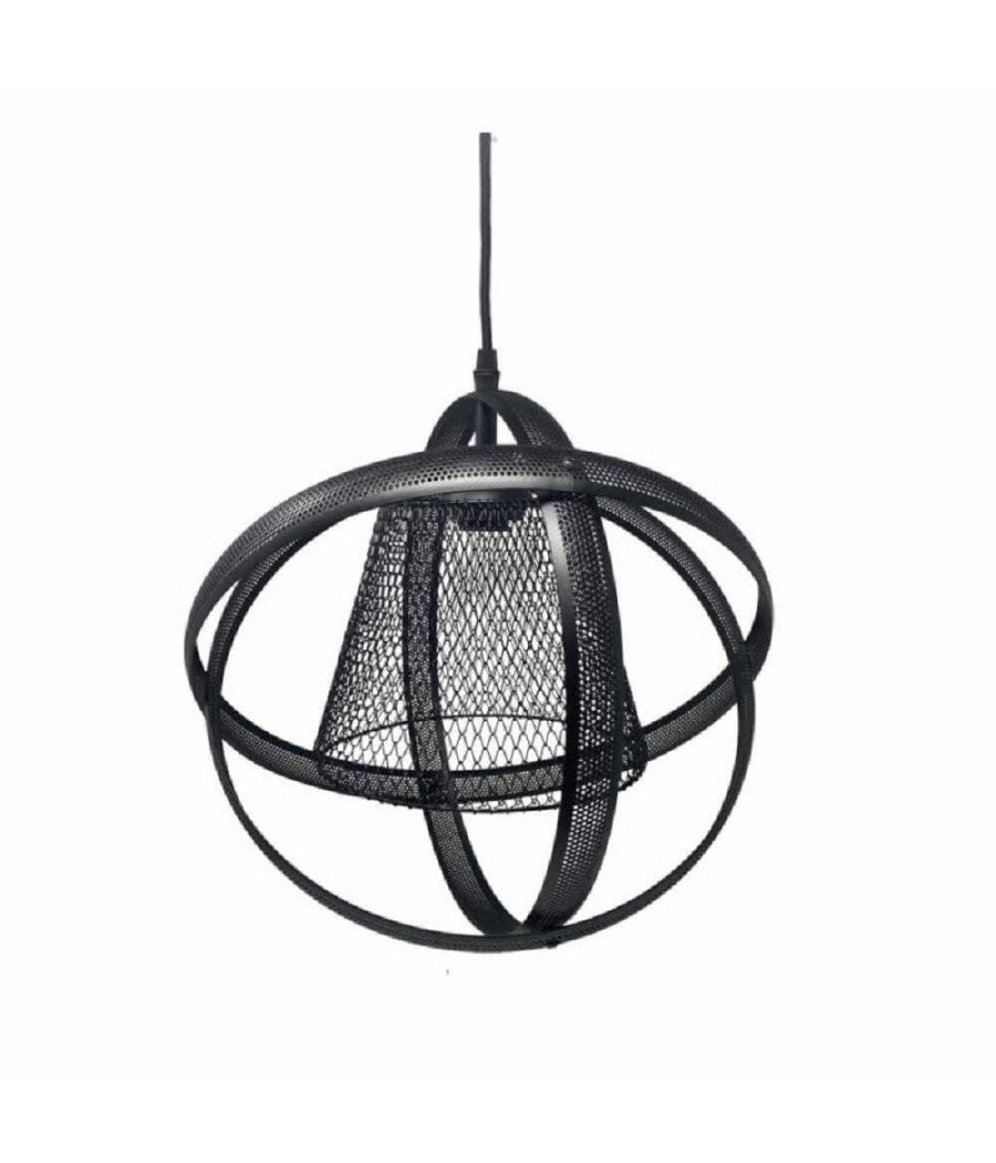 Lampadario Soffitto Con Paralume 3 Anelli Metallo Traforato Nero Attacco E27 A62         