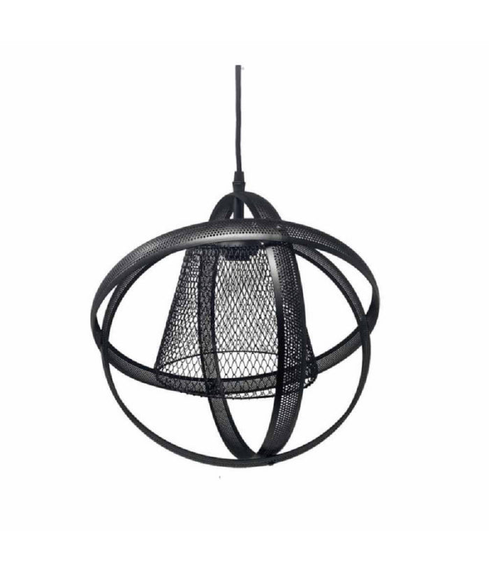 Lampadario Soffitto Con Paralume 3 Anelli Metallo Traforato Nero Attacco E27 A62         