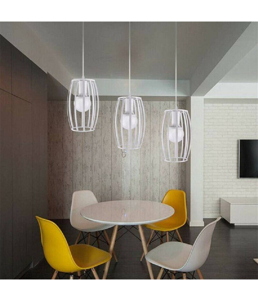 Lampadario Soffitto E27 Di Forma Ovale Nero Bianco Portalampada Sospensione A34  Bianco       