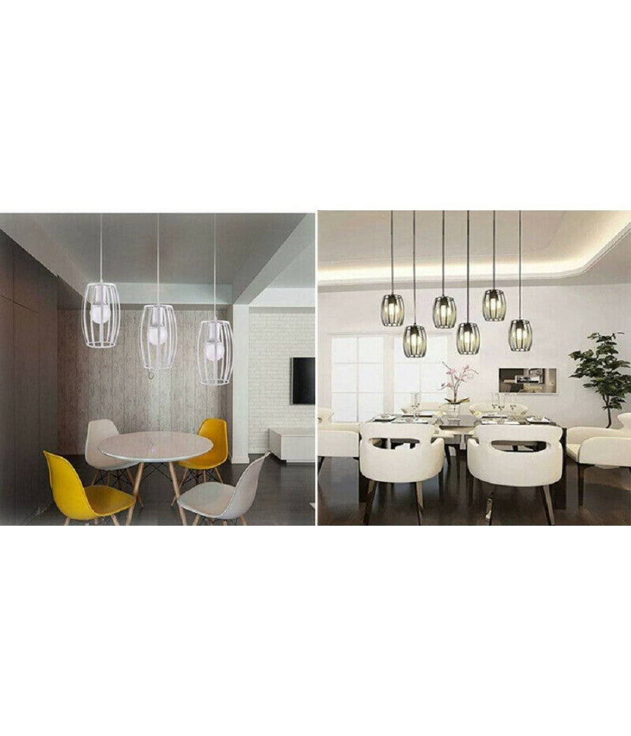 Lampadario Soffitto E27 Di Forma Ovale Nero Bianco Portalampada Sospensione A34         