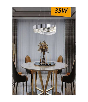 Lampadario Soffitto Led 35 W Sospeso Argento Con Cristalli Luce Fredda 8000k B79         