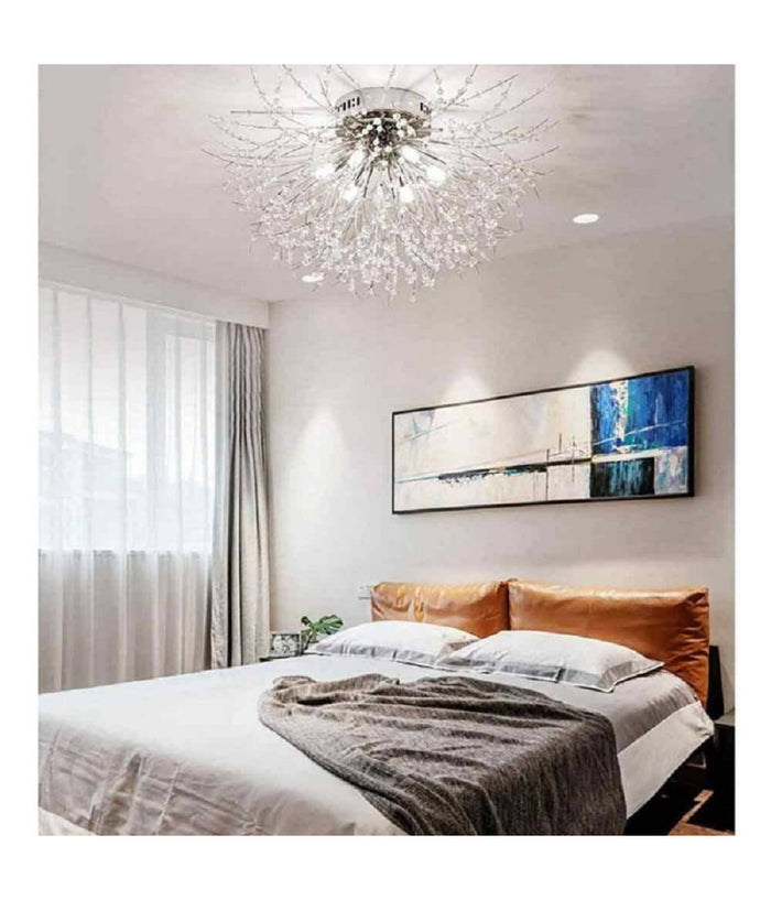 Lampadario Soffitto Plafoniera Argento Moderna Cristalli Fuochi Artificio G9 Pn-13a         