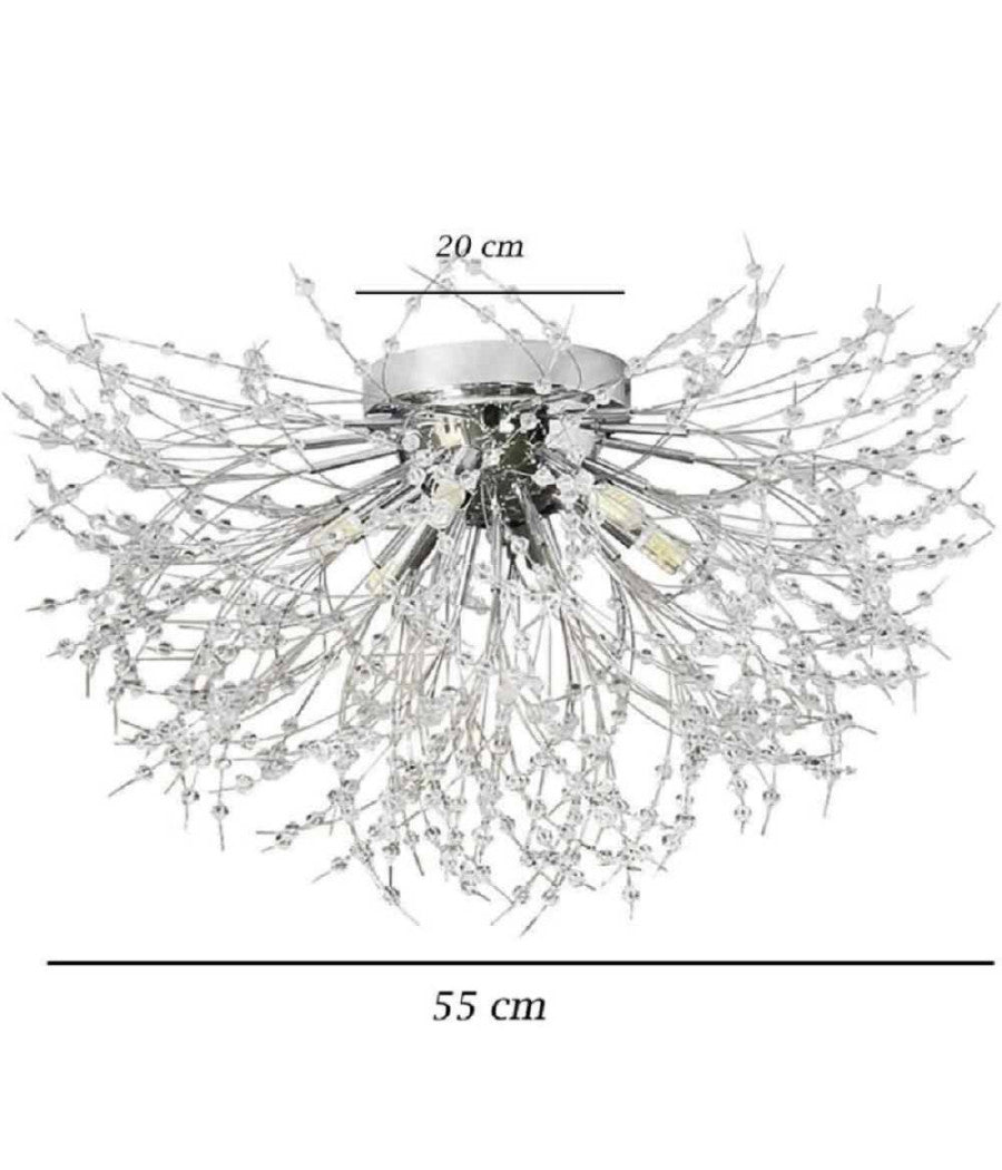 Lampadario Soffitto Plafoniera Argento Moderna Cristalli Fuochi Artificio G9 Pn-13a         