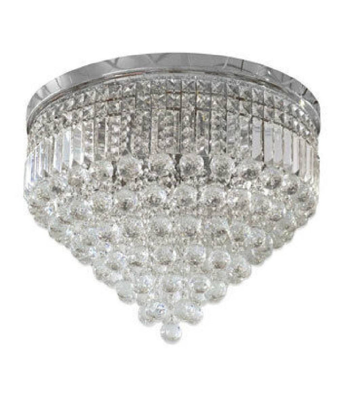 Lampadario Soffitto Plafoniera Con Sfere Cristalli In Vetro Portalampada E14 A  Argento       